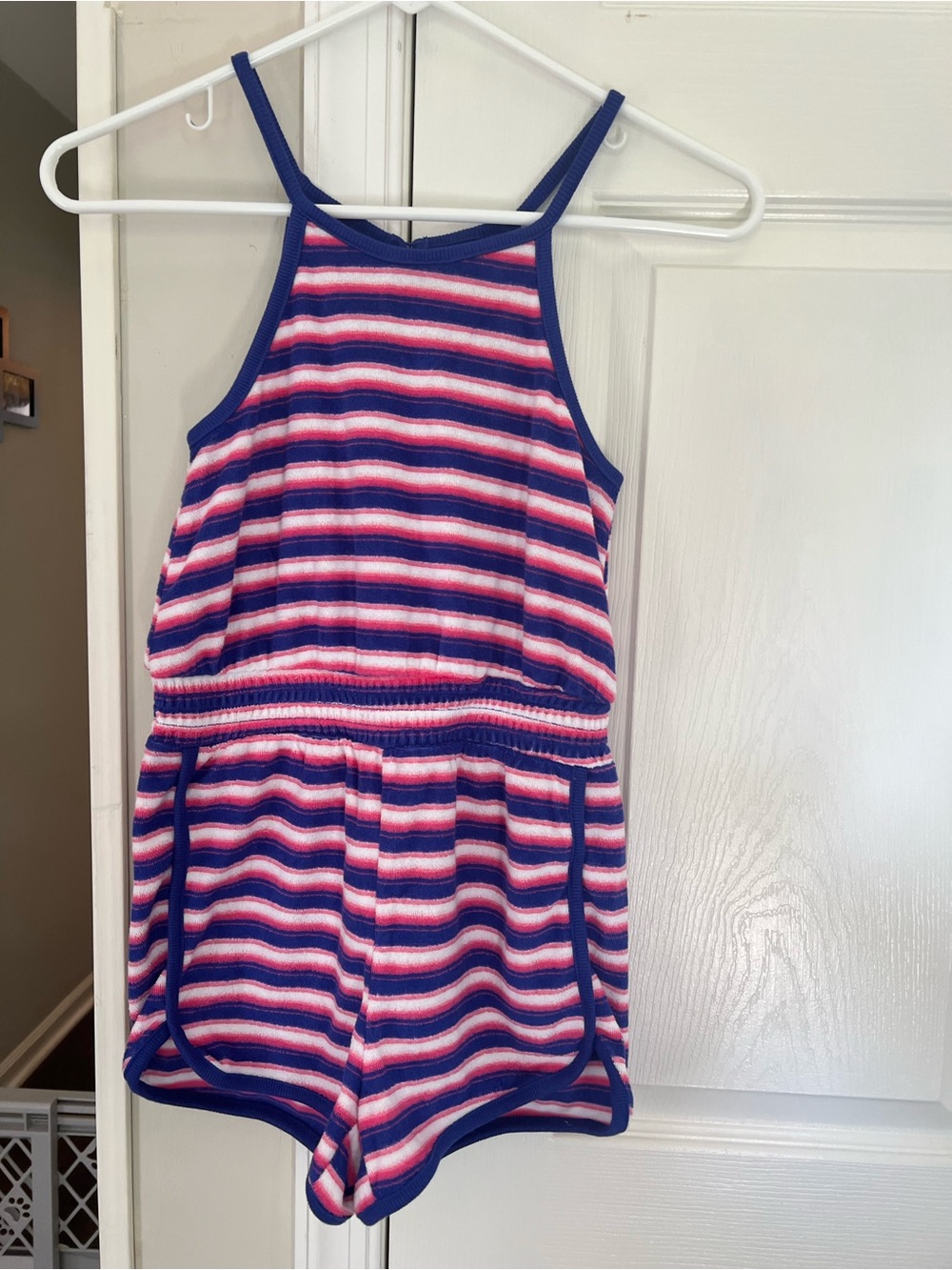 Old Navy Striped Knit Shorts Tank Romper in Blue, Pink & White-Girl size 8